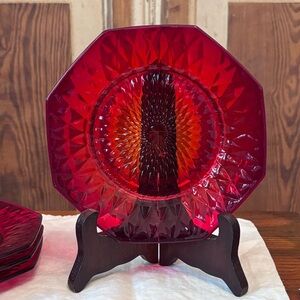 Vibrant Ruby Red Glass Dessert Plates Set of 4